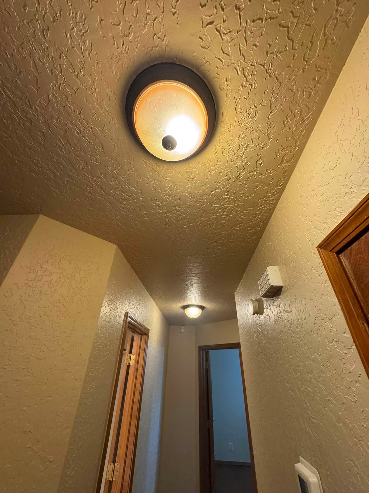 Hallway ceiling light fixtures and a wall-mounted detector